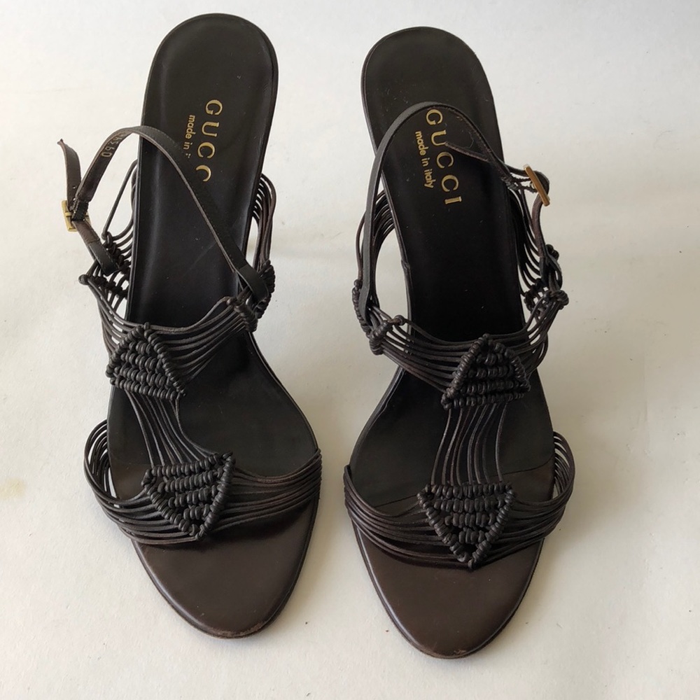 Gucci Sexy Knotted Brown Leather High Heel Sandals